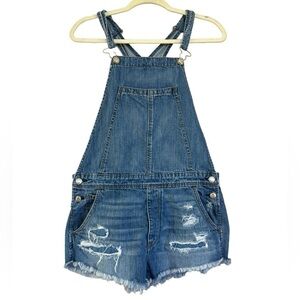 American Eagle Short Distressed Overalls Women’s Medium Blue Jeans Beach Summer
